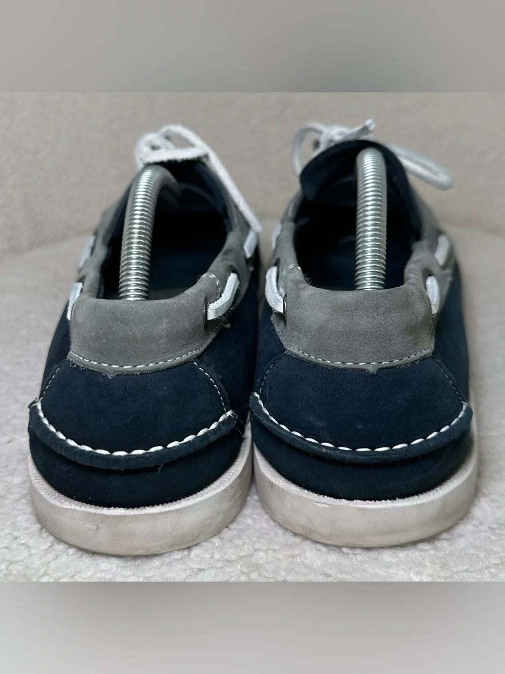 L.L.Bean Casco Bay Boat Shoes Men’s Navy Blue Gray Leather Dock Loafers Preppy